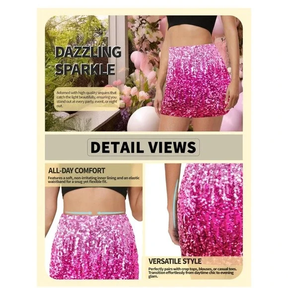 NWT MANER Women's Sequin Bodycon Mini Skirt Orange Medium - Picture 4 of 7